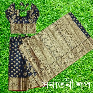 রাজকুমারীর জন্য কাতান শাড়ি (Off white) - Image 6