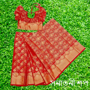 রাজকুমারীর জন্য কাতান শাড়ি (Off white) - Image 17